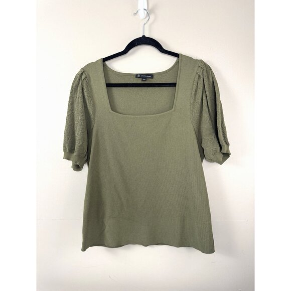 INC International Concepts Tops - Olive Green Cottagecore Blouse XL Square Neck Puff Crochet Sleeve Earthy Prep